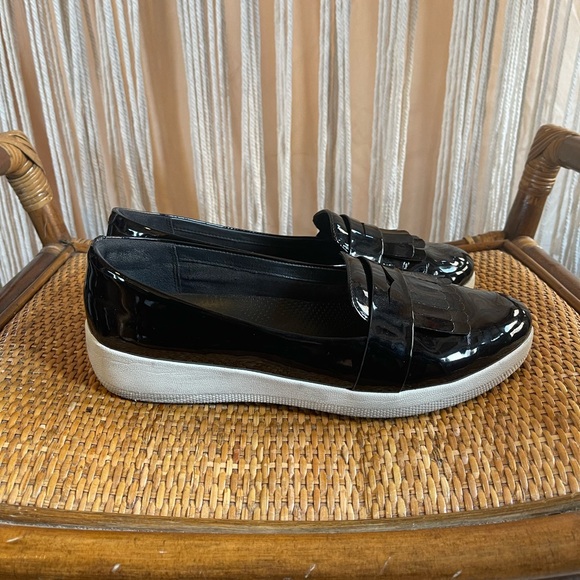 FitFlop Sneakerloafer Black/White Loafers fringey patent size 10 - Picture 8 of 12